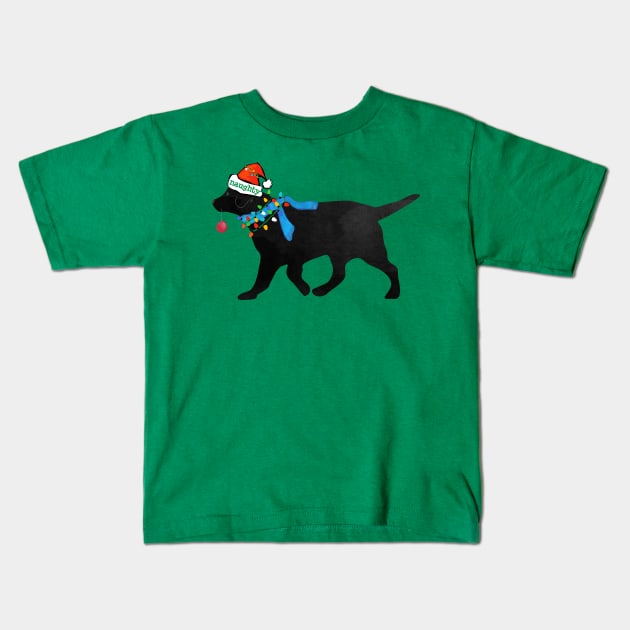 Black Lab Christmas Naughty Dog Kids T-Shirt by EMR_Designs